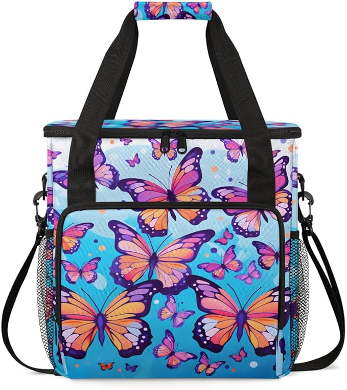 Abstract Butterfly Coffee Maker Carrying Bag Portable Travel Storage Tote Bag Compatible with K-Mini or K-Mini Plus Single Serve Coffee Brewer Carrying Case with Multiple Pockets &amp Shoulder Stra