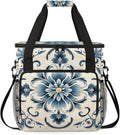 Blue Floral Coffee Maker Travel Bag for Keurig K-Mini/K-Mini Plus Insulated Waterproof Tote with Pockets for Portable Single-Serve Brewer Case