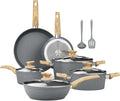 Kitchen Academy Induction Cookware Sets - 12 Piece Gray Cooking Pan Set Granite Nonstick Pots and Pans Set
