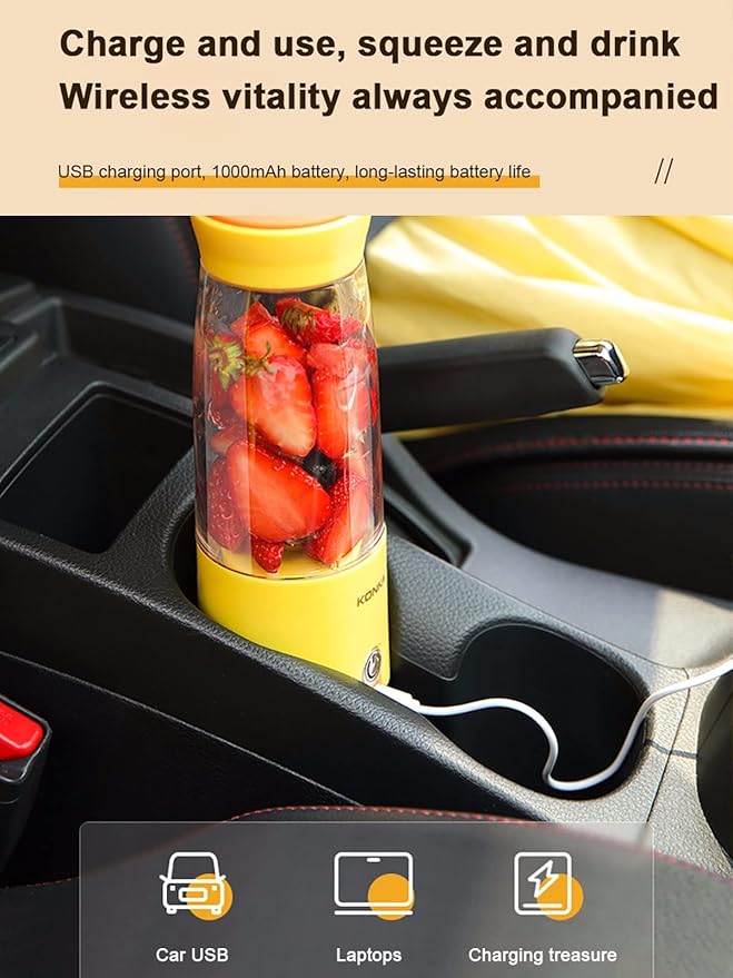 Portable Blender Personal Blender for Shakes Personal Size Blenders with USB Rechargeable Mini Fruit Juice Mixer Mini Juicer Smoothie Blender Bottles Travel 300ML