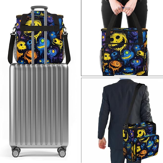 Spooky Ghosts Coffee Maker Carrying Bag Cartoon Ghosts Travel Storage Bag Compatible with K-Mini or K-Mini Plus Single Serve Coffee Brewer Carrying Case with Multiple Pockets &amp Shoulder Strap
