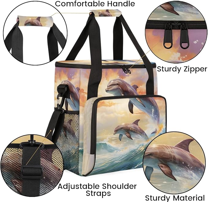 Sunset Dolphin Coffee Maker Carrying Bag Cute Dolphin Travel Storage Bag Compatible with K-Mini or K-Mini Plus Single Serve Coffee Brewer Carrying Case with Multiple Pockets &amp Shoulder Strap