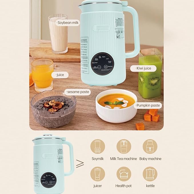 Decdeal Soybean Milk Maker Programmable Blender with Digital Display 12 Stainless Steel Blades Auto Cleaning 8H Keep Warm Function for Almond Milk Soy Juices (green)