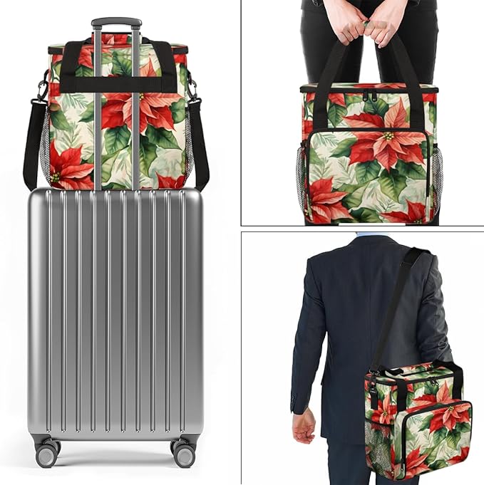 Holly Berry Flowers Coffee Maker Carrying Bag Graffiti Flowers Travel Storage Bag Compatible with K-Mini or K-Mini Plus Single Serve Coffee Brewer Carrying Case with Pockets &amp Shoulder Strap