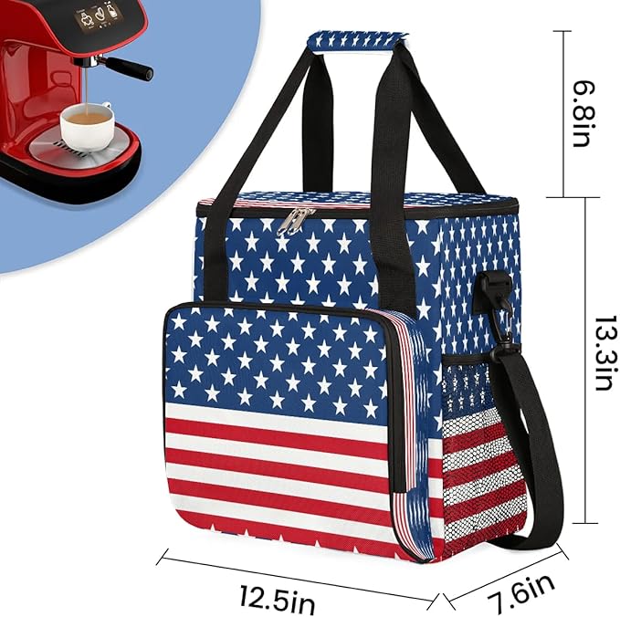 Stars Stripes Coffee Maker Carrying Bag Compatible with K-Mini or K-Mini Plus Portable Single Cup Coffee Maker Case with Pockets for K Cup Pods