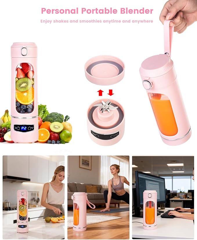 Personal Portable Blender - Smoothies &amp Shakes - 20Oz/600ml Large Capacity High Power Cordless Blender (Pink)