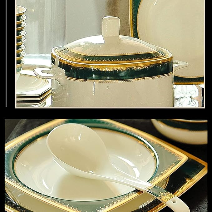 Dinnerware Set Dinner Party Tableware Service Set Square Stoneware Dinnerware Set 58 Pieces Bone China Porcelain Dinnerware Set
