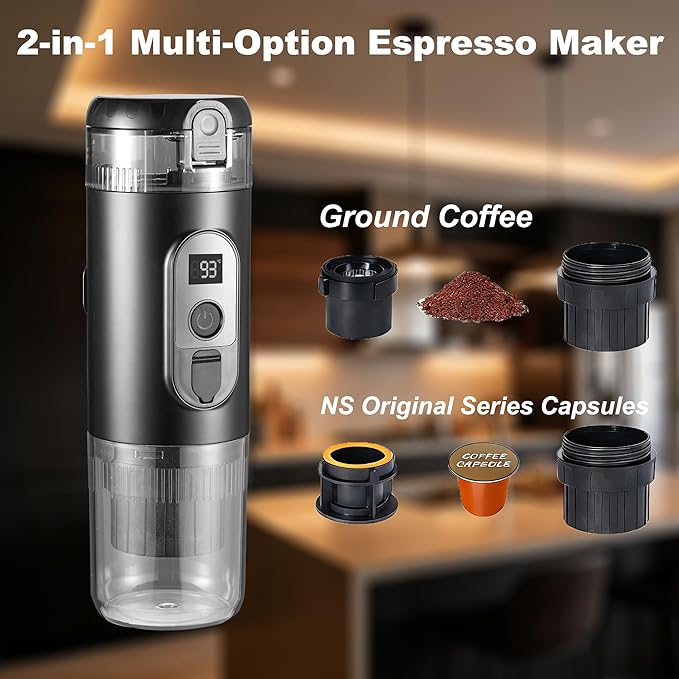 Portable Electric Espresso Machine Travel Coffee Maker 20 bar Mini Espresso Self-Heating Car Coffee Maker Compatible with Ground Coffee &amp NS Capsule for Camping RV Hiking Offic Black