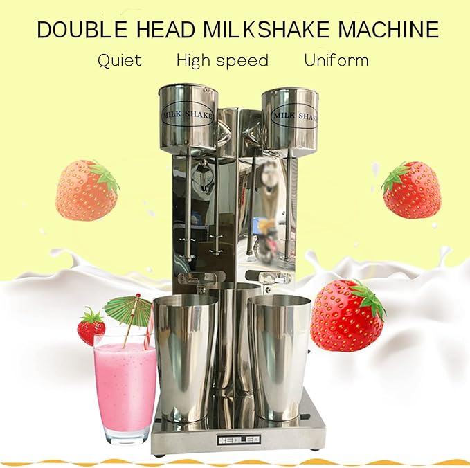 Milkshake Maker Commercial Electric Milkshake Maker 180W Double Head Drink Mixer Machine Stainless Steel Tea Drink Juice Mixer with 2pcs 800ml Cups and 2 Speeds Adjustable
