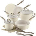 Rachael Ray Cucina Ceramic Cookware Set - 13 Pieces - Ceramic Pots and Pans Set w/Nonstick Frying Pans Saute Pan Saucepans Stockpot Lids Pan Protectors &amp Cooking Utensils - Almond