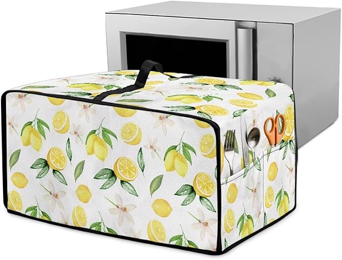 Toaster Oven Dust Cover with Accessory Pockets Neat Storage and Protection with Organizing Side Pockets for Kitchen Toaster Oven Appliances Decor Lemon Leaves