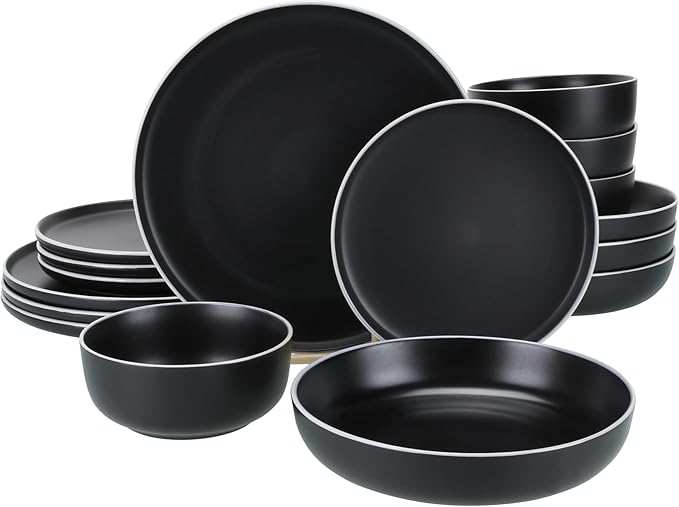 BIA Cordon Bleu Stoneware Tempo 16-Piece Dinnerware Set Double Bowl Onyx