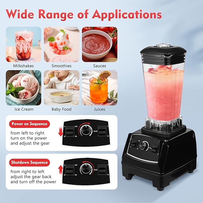Professional Blender110V 2200W Heavy Duty Commercial Blender Mixer with Overload and Over-Temperature Protection26000RPM Self-cleaning Countertop Smoothie Juicer Blenders with 3 Adjustable Speed
