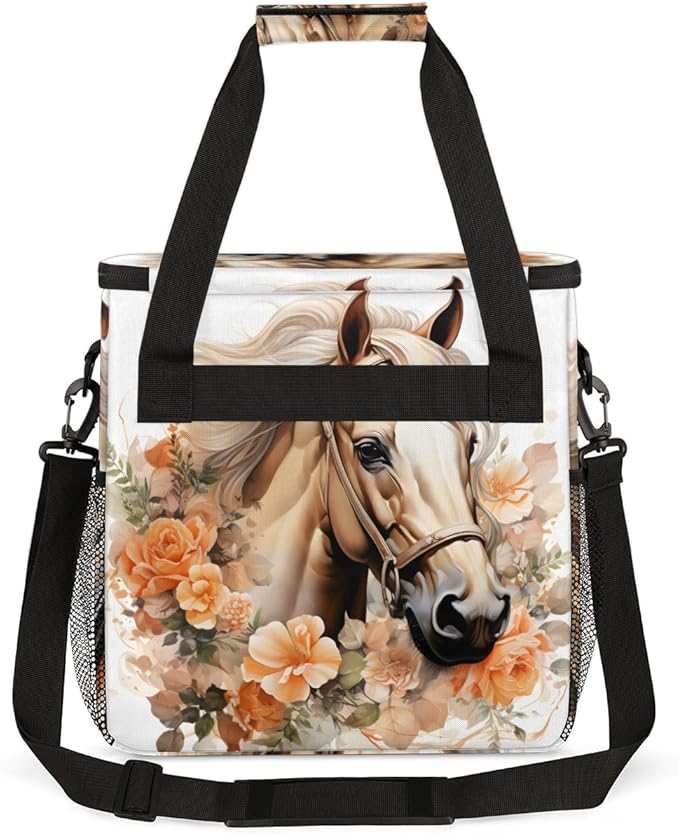 Flowers Horse Coffee Maker Carrying Bag Portable Travel Storage Tote Bag Compatible with K-Mini or K-Mini Plus Single Serve Coffee Brewer Carrying Case with Multiple Pockets &amp Shoulder Strap