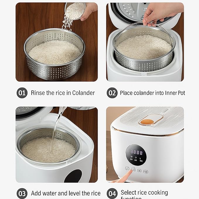 Electric Rice Cooker Low Sugar 3L – Smart Carb Reducing Rice Cooker with Steamer Basket Ceramic Inner Pot &amp Stainless Steel Filter Compact Pressure Cooker for Healthy Cooking 1-4 People