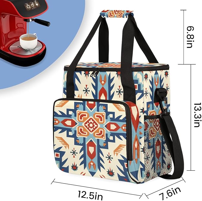 Fractal Mandala Coffee Maker Carrying Bag Portable Travel Storage Tote Bag Compatible with K-Mini or K-Mini Plus Single Serve Coffee Brewer Carrying Case with Multiple Pockets &amp Shoulder Strap