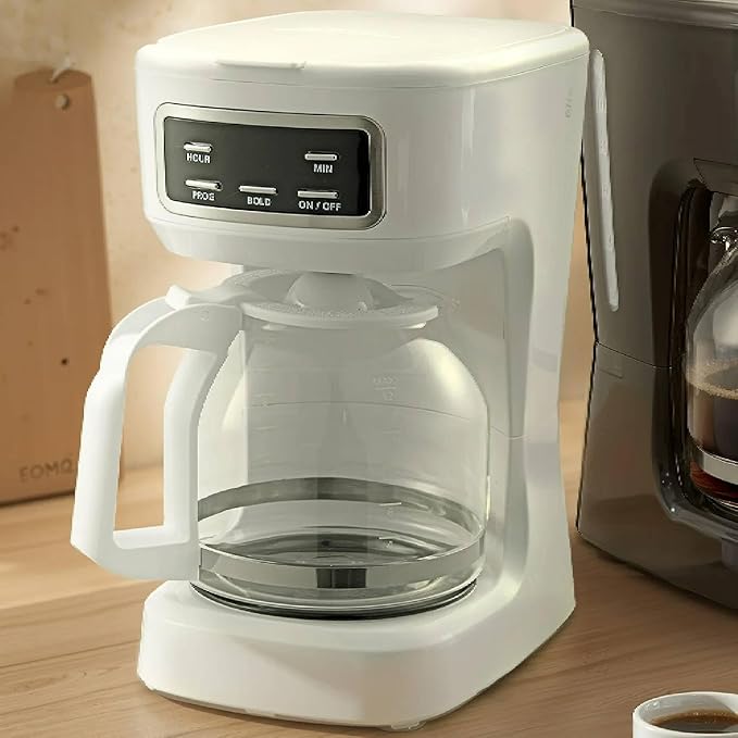 12 Cup Programmable Coffee Maker with Glass Carafe LED Display White
