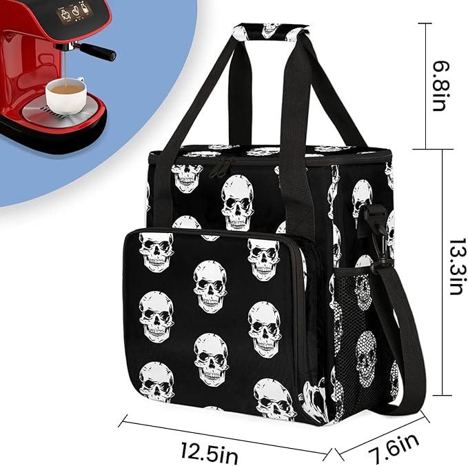 Skull Pattern Travel Coffee Maker Carrying Bag Large Organizer Storage Tote Bag Insulated Reusable Cooler Grocery Bags