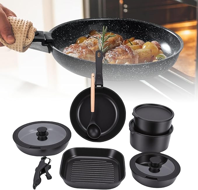 Pssopp Pots and Pans Set Aluminum Nonstick Cookware Set with Detachable Handle Dishwasher Safe for Kitchen Cooking