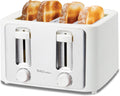 Betty Crocker 4-Slice Toaster 1500W Variable Toast Shade Control Dials High Lift Feature Cool Touch Housing Bread Centering Guides Drop Down Crumb Tray BC-5635W White