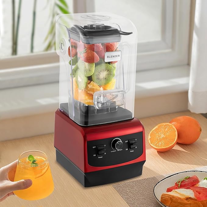 Professional Blender for Kitchen 2200W Electric Commercial Countertop Blender Milkshake Mixer Mixed Drink Smoothie Maker for Home Restaurant Speed Control 2.2L/0.6Gal Cup Red
