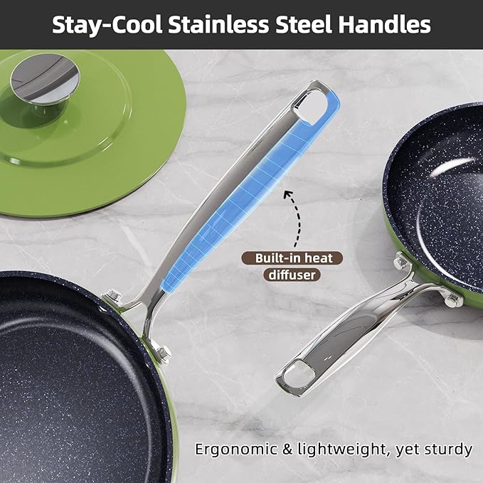 Nuwave Lux 13pc Forged Lightweight Cookware Set PFAS Free Healthy G10 Duralon Ceramic Coating Ultra Non-Stick Stay-Cool Handles Works on All Cooktops &amp Induction Ready
