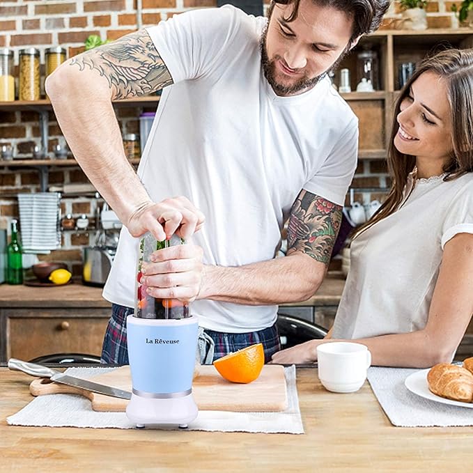 La Reveuse 250W Smoothie Blender (Sky Blue) + La Reveuse Small Food Chopper (Silver)