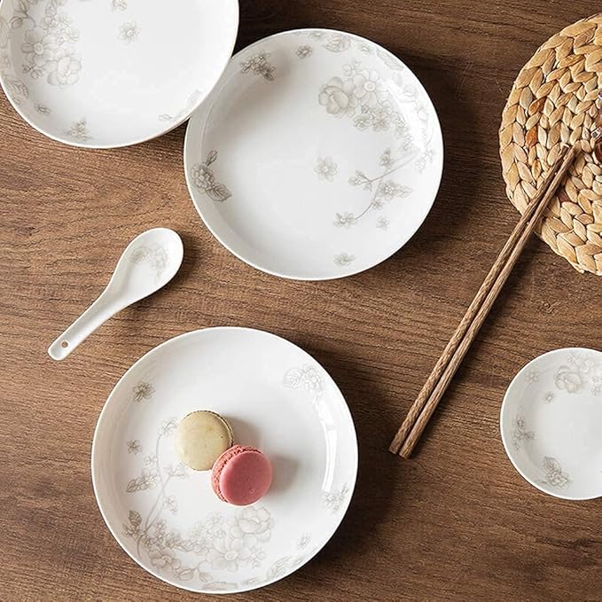 Dinnerware Sets Dish Set Ceramics dinnerware Set with 46/50-Piece Bowl/Stockpot/Dish/Spoon|Bone China Dinner Sets Plant Flower Porcelain Combination Set (46pieces)