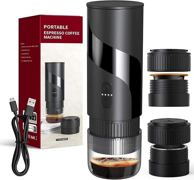 Portable Coffee MachineRechargeable Cafetière Portable de Voyage with USB-C 20bar Electric Coffee Maker for Camping &amp Travel 3-in-1 Car Coffee Maker Compatible with Coffee Grounds&ampCapsule