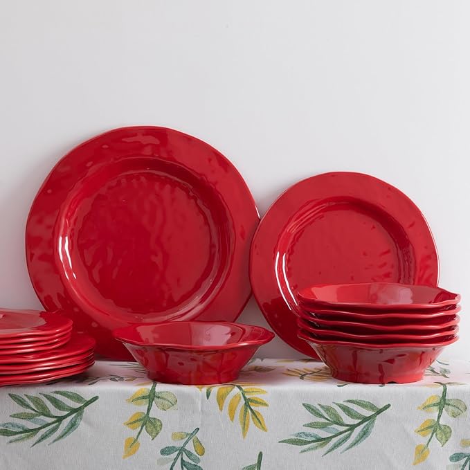 LEHAHA Red Melamine Dinnerware Sets 18-Piece Melamine Dishes Set Lightweight and Chip Resistant Durable Plates and Bowls Set Safe for Daily Use Dishwasher Safe Service for 6