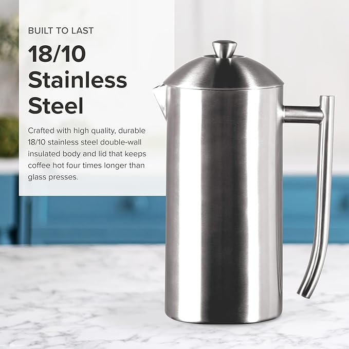 Frieling French Press Coffee Maker - 23 Ounce Brushed Stainless Steel - Coffee Press &amp Cold Brew Pitcher - Stovetop Espresso Maker for Camping &amp Travel