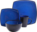 Unknown1 Downtown 16 Piece Stoneware Dinnerware Set -Soft Square in Blue Solid Casual Microwave Safe Medium