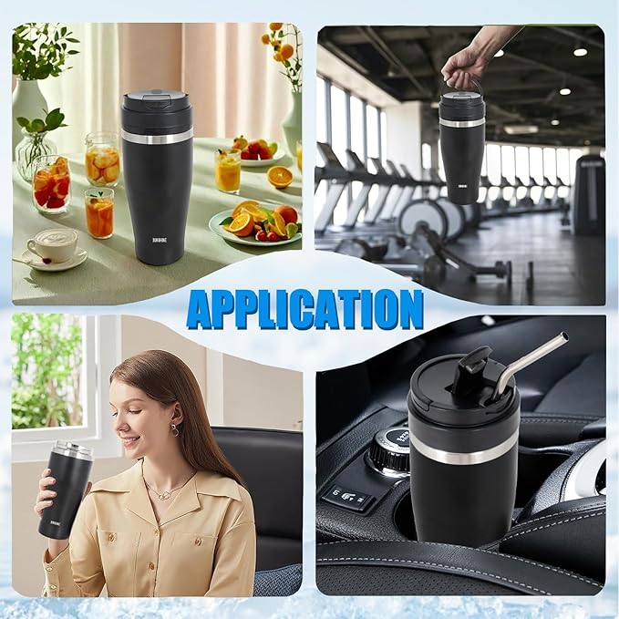 Ice Shave 2-in-1 Stainless Steel Vacuum Tumbler &amp Cordless Blender - 28oz Leak Resistant Cold 24Hrs/Ice 2 Days 120 Watts with Waterproof Charging - For Smoothies Home/Office/Car Black