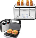 Aigostar Sandwich Maker Non-Stick Panini Press Sandwich Maker Breakfast Grilled Cheese Maker Stainless Steel Tostadora de Pan Toaster 4 Slice Wide Slot Toasters with Bagel Reheat Cancel