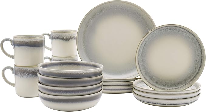 Tabletops Gallery Industrial Farmhouse Dinnerware- Stoneware Dishes Service for 4 Dinner Salad Appetizer Dessert Plate Bowls 16 Piece Hudson Dinnerware Set with Reactive Glaze
