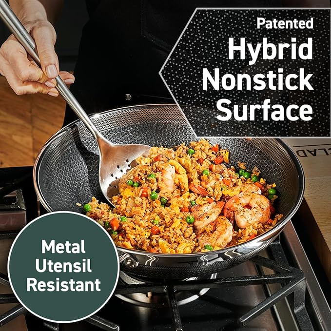HexClad Hybrid Nonstick 10-Piece Cookware Set 10 Wok 10 Pan 10 Lid 6-Piece Essential Knife Set and Magnetic Knife Block