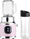 CULINARY CHEF Retro Smoothie Maker Blender with Mason Jar Perfect for Shakes and Smoothies 300-Watt PINK