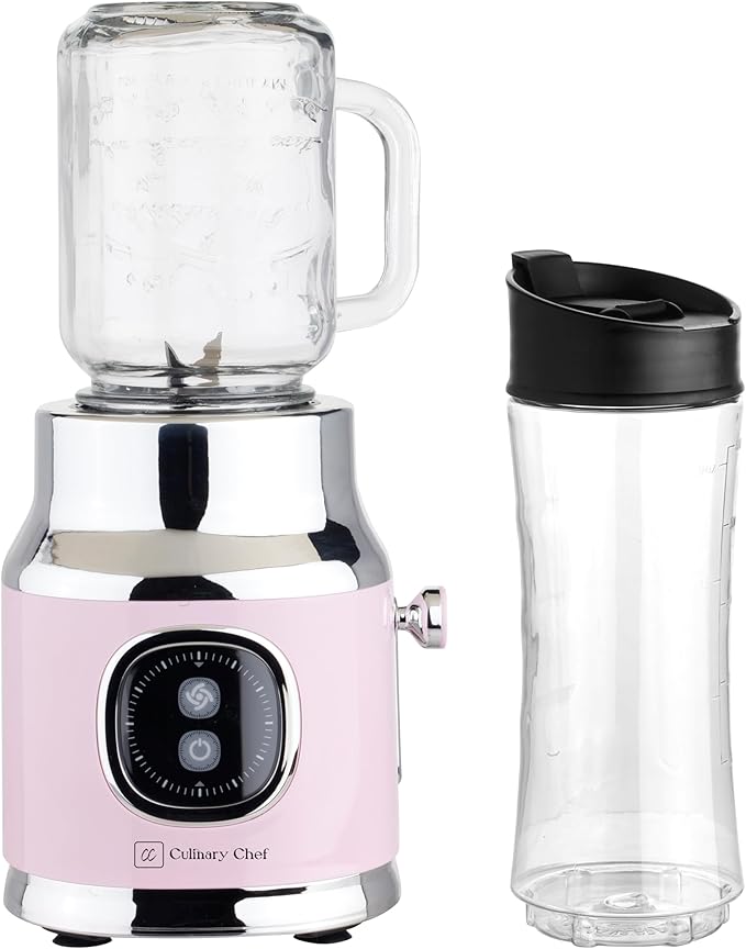 CULINARY CHEF Retro Smoothie Maker Blender with Mason Jar Perfect for Shakes and Smoothies 300-Watt PINK