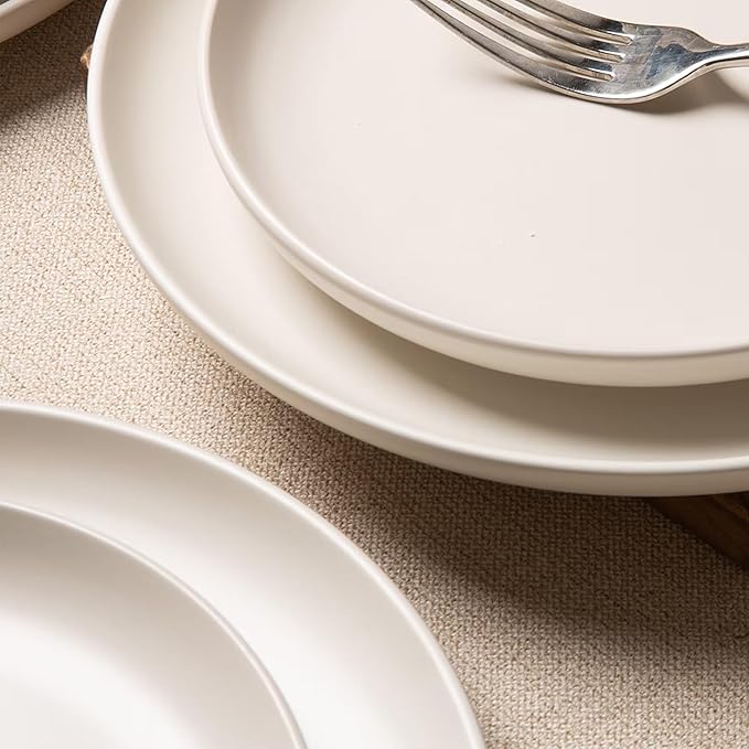 12-Piece Stoneware Dinnerware Set with Mugs | Microwave and Dishwasher Friendly | Stackable Matte Glaze Plates &amp Bowls | Service for 3 (White for 3)