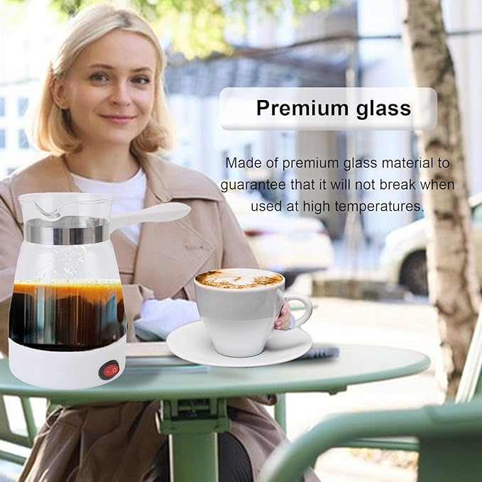 600ML Electric Turkish Coffee Maker 600W Electric Turkish Coffee Pot Glass Stainless Steel Coffee Tea Warmer Kettle Removable Anti Scald Handle for Home Heat Water Tea
