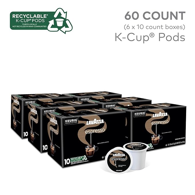 Lavazza Espresso Single-Serve Keurig K-Cup Pods Medium Roast Coffee 60-Count Box (6 Packs of 10)