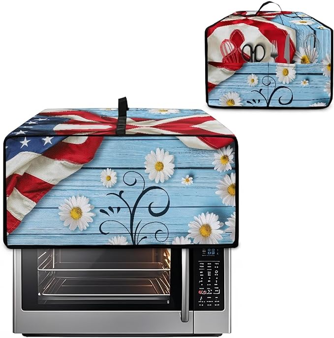 Doojoayie American Flag Toaster Oven Cover Daisy Print 4 Slice Bread Machine Dust Protector Universal Fit Dust-proof &amp Stain Resistant Covers for Kitchen Appliance Protection