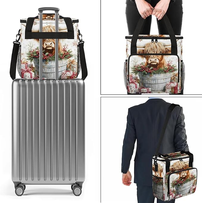 Western Cow Coffee Maker Travel Bag Highland Cow Insulated Grocery Bag Travel Picnic Leakproof Cooler Bags With Shoulder Strap