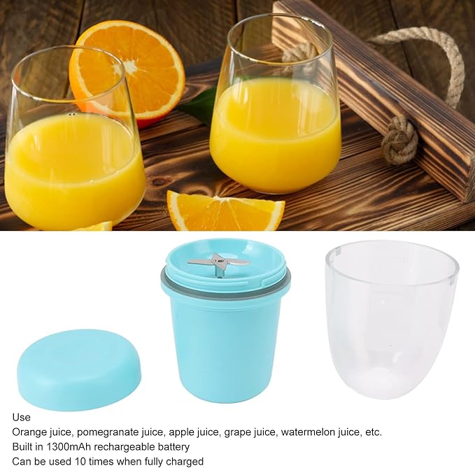260ml Portable Juicer Cup Portable Juicer Cup with USB Cable Multifunctional Fruit Mixing Machine for Gym Travel Kitchen (Blue)