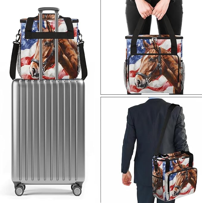 Coffee Maker Carrying Bag Horse American Flag Single Cup Coffee Maker Travel Bag Compatible with Keurig K-Mini or K-Mini Plus Portable Storage Bag with Shoulder StrapAZ-199