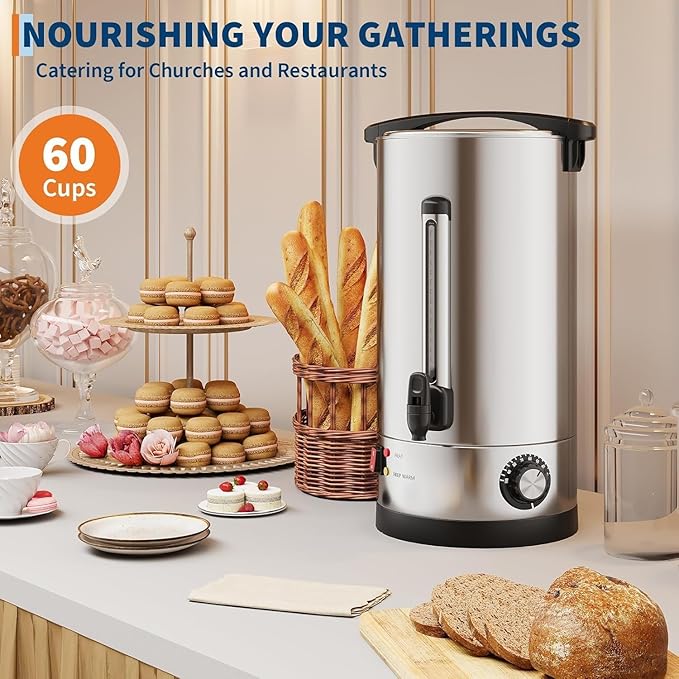 70 Cup 10L Commercial Coffee Maker | Large Capacity Coffee Urn with Double-Wall 304 Stainless Steel | Quick Brew Dispenser for Offices Meetings &amp Large Gatherings Silver