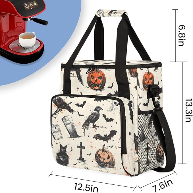 Retro Pumpkin Coffee Maker Carrying Bag Cute Pumpkin Travel Storage Bag Compatible with K-Mini or K-Mini Plus Single Serve Coffee Brewer Carrying Case with Multiple Pockets &amp Shoulder Strap