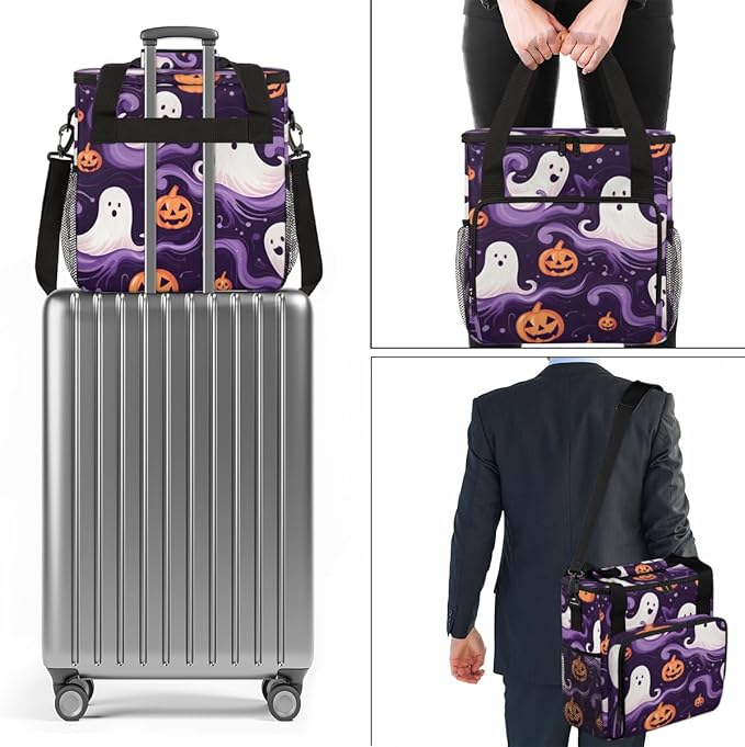 Halloween Ghosts Coffee Maker Carrying Bag Retro Ghosts Travel Storage Bag Compatible with K-Mini or K-Mini Plus Single Serve Coffee Brewer Carrying Case with Multiple Pockets &amp Shoulder Strap