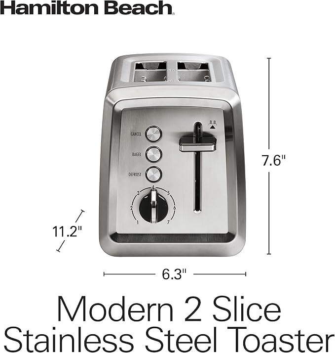 Hamilton Beach 2 Slice Toaster with Extra-Wide SlotsBagel SettingToast BoostSlide-Out Crumb TrayAuto-Shutoff &amp Cancel ButtonDefrost FunctionStainless Steel (22794)(Pack of 2)