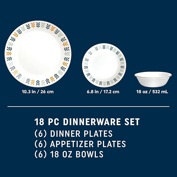 Corelle Vitrelle 18 Piece Glass Dinnerware Sets Service for 6 Triple Layer Chip &amp Crack Resistant Glass Plate and Bowl Sets Anders